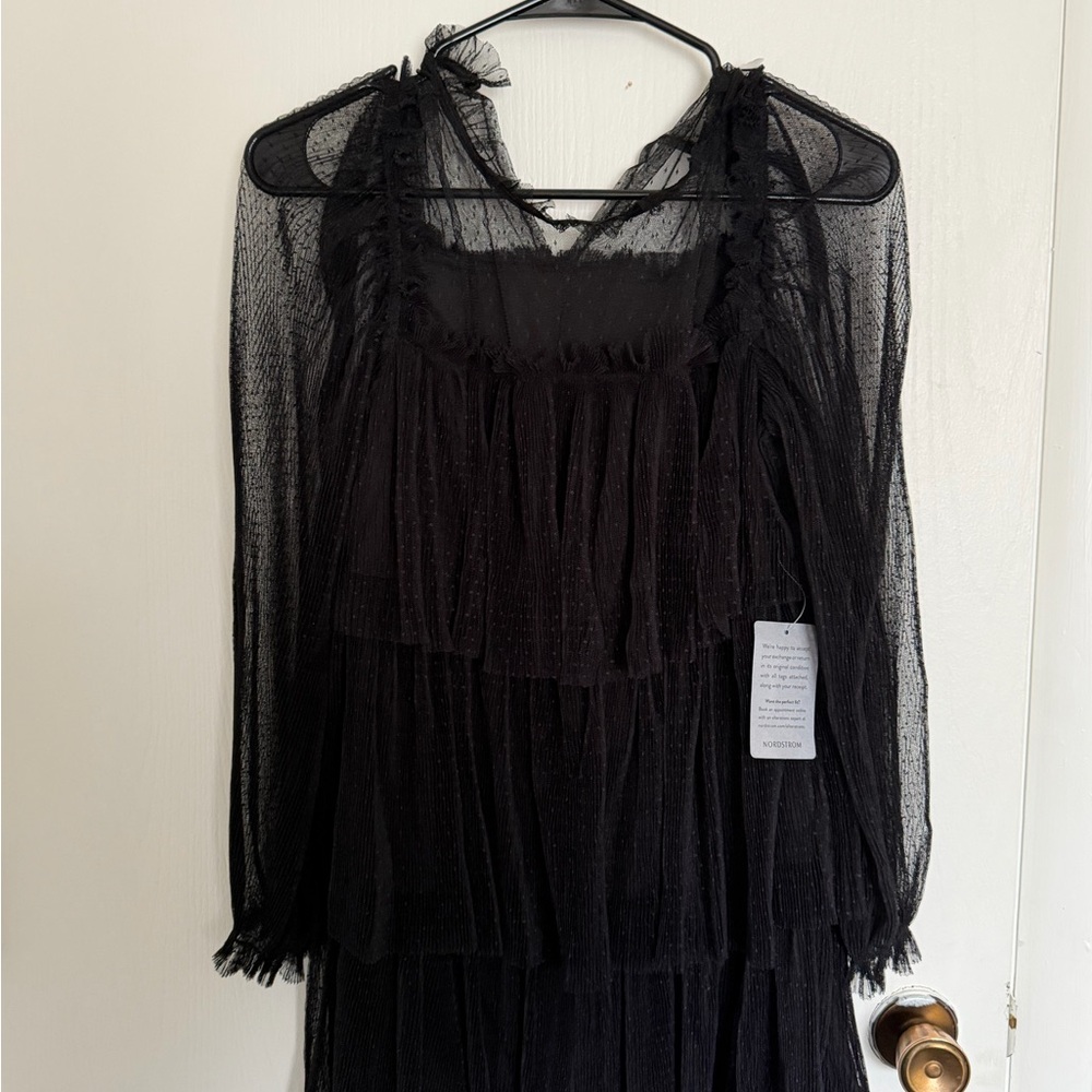 Lush Black Sheer Ruffle Mesh Dress